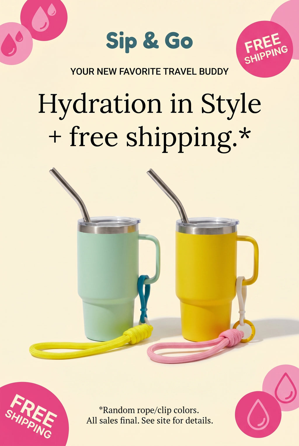 2 oz. Sip & Go Thermo Cup w/ Clip and Rope - Stainless Steel - Free Shipping in US!